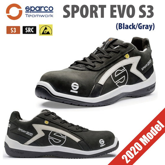 スパルコ TEAM WORK SPORT EVO S3 ブラック/グレー メカニックシューズ 安全靴 チームワーク スポーツエボ 整備 撥水 おしゃれ
