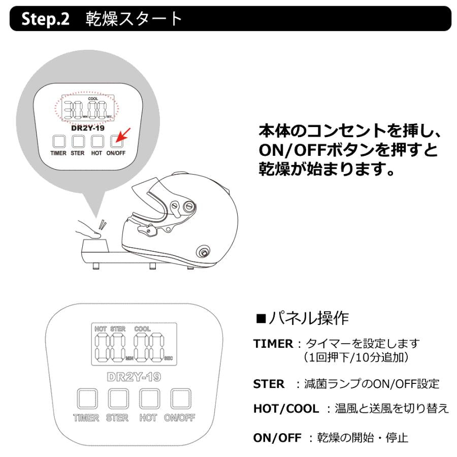 Dr.Dry ドクタードライ ヘルメットドライヤー 乾燥機 タイマー機能 減菌機能付き